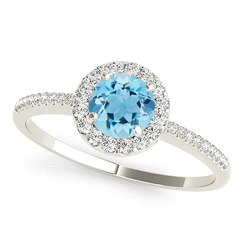 1.10 ct. Genuine Aquamarine Ring With Halo And delicate Diamond Band