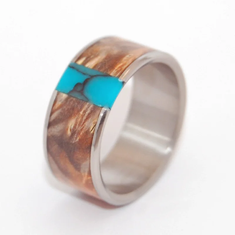 Thank God You're Here! | Men's Turquoise Stone, Box Elder Wood & Titanium Wedding Ring