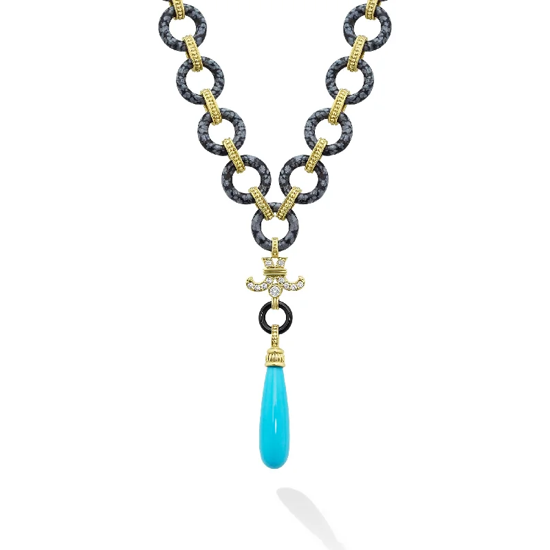 vintage gold necklaces for women-Studio 18K Diamond and Onyx Necklace with Turquoise Pendant