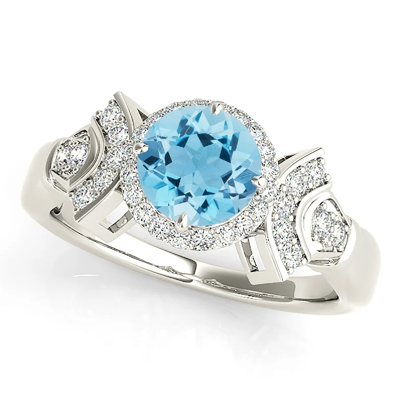 1.65 ct. Genuine Aquamarine Ring With Halo And Fancy Diamond Band