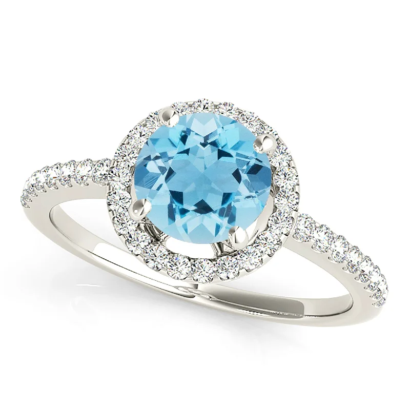 2.00 ct. Genuine Aquamarine Ring With Halo, Delicate Diamond Band