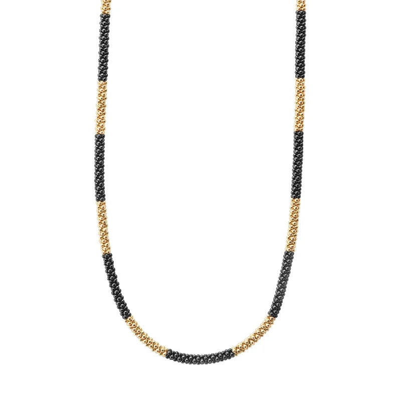 luxury silver necklaces for women-Black Caviar 18K Gold Large Station Ceramic Beaded Necklace | 3mm