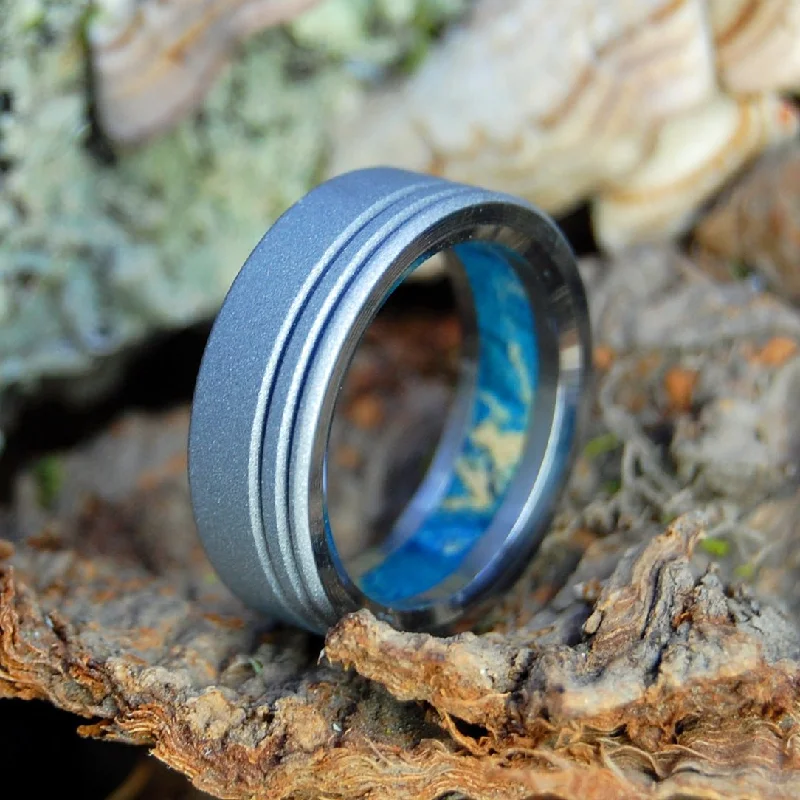 Loved In Blue | Men's Blue Box Elder Wood & Titanium Wedding Ring