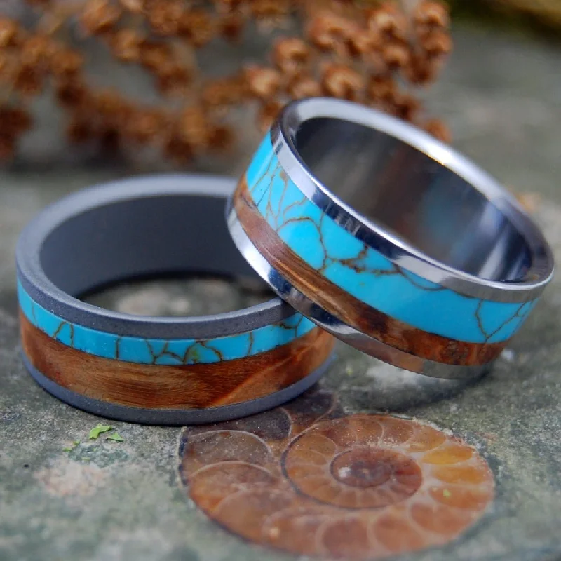 Kinship | Tibetan Turquoise & Box Elder Wood Titanium Wedding Ring Set