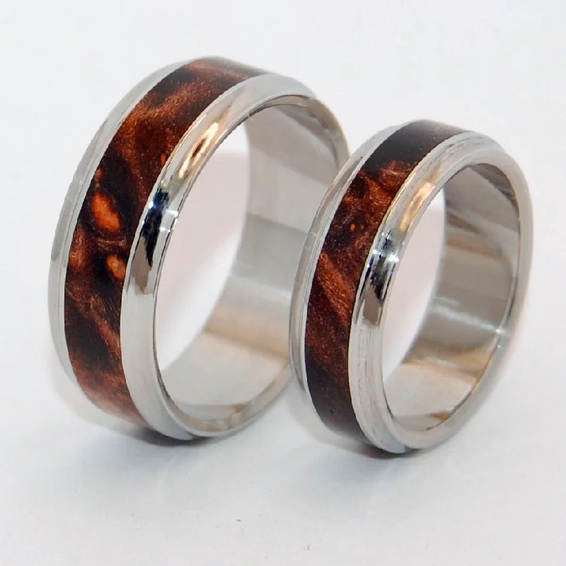 Windham | Dark Maple Wood & Steel Wedding Ring - Unique Wedding Ring Set