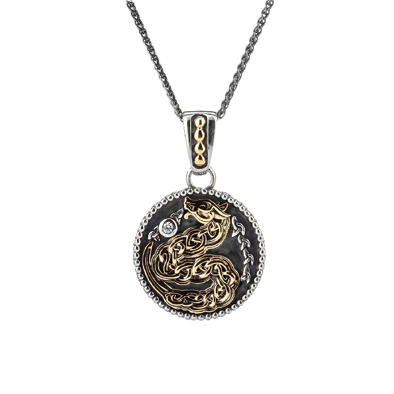 gemstone necklaces for women-Silver and Yellow or Rose Gold Medallion Reversible Dragon Pendant Small