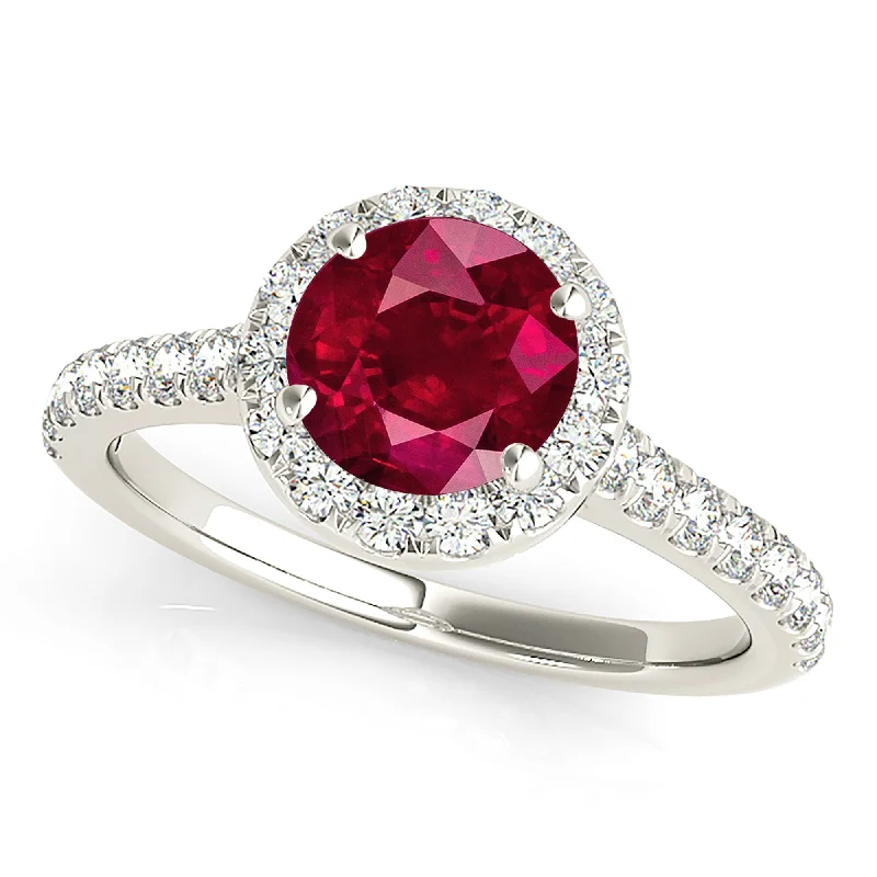 1.35 ct. Genuine Ruby Ring With Halo , Delicate Diamond Band