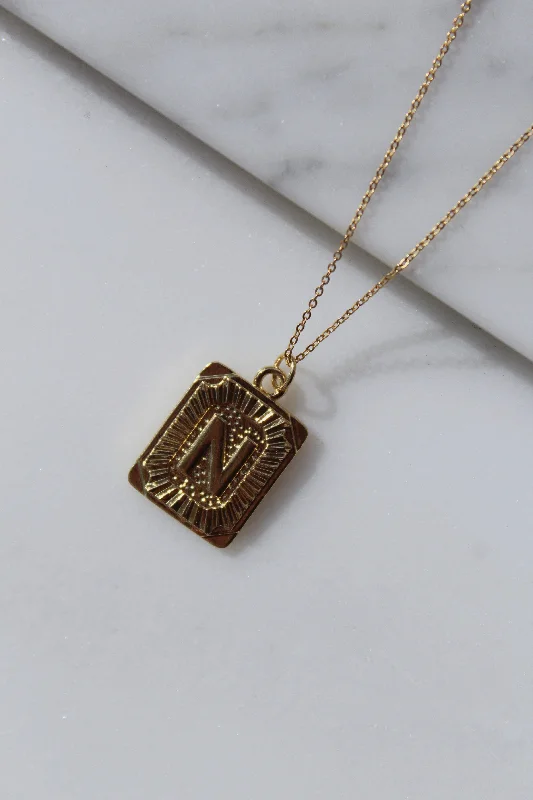 custom necklaces for women-Gold Rectangle Block Letter Necklace