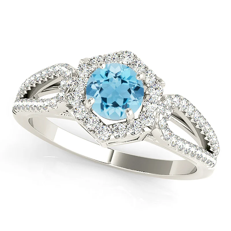 1.10 ct. Genuine Aquamarine Ring With Hexagon Shape Halo