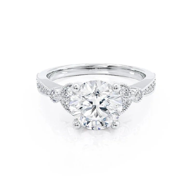 matching engagement rings for women-LILIANA - Round Natural Diamond 950 Platinum Shoulder Set Ring