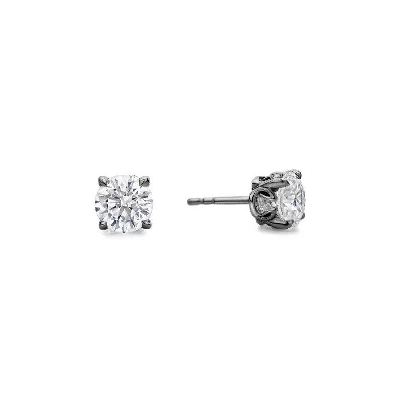 drop earrings for women-Promise Solitaire Stud 7mm - Black Ruthenium + CZ Blanc