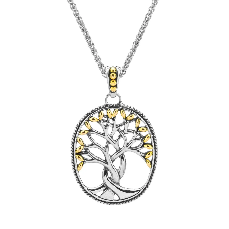 delicate gold necklaces for women-Silver and 18k Gold Tree of Life Pendant