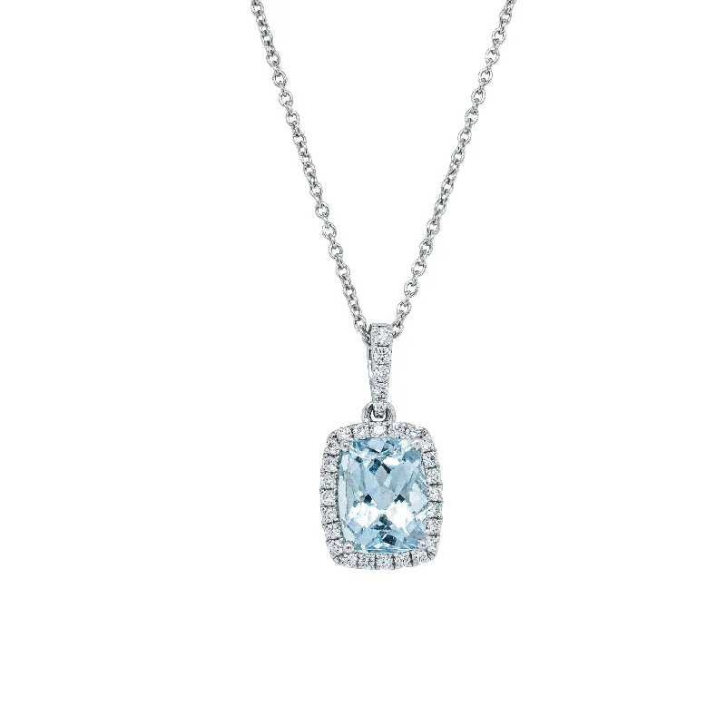 double-strand necklaces for women-18ct White Gold 2.27ct Aquamarine & Diamond Pendant