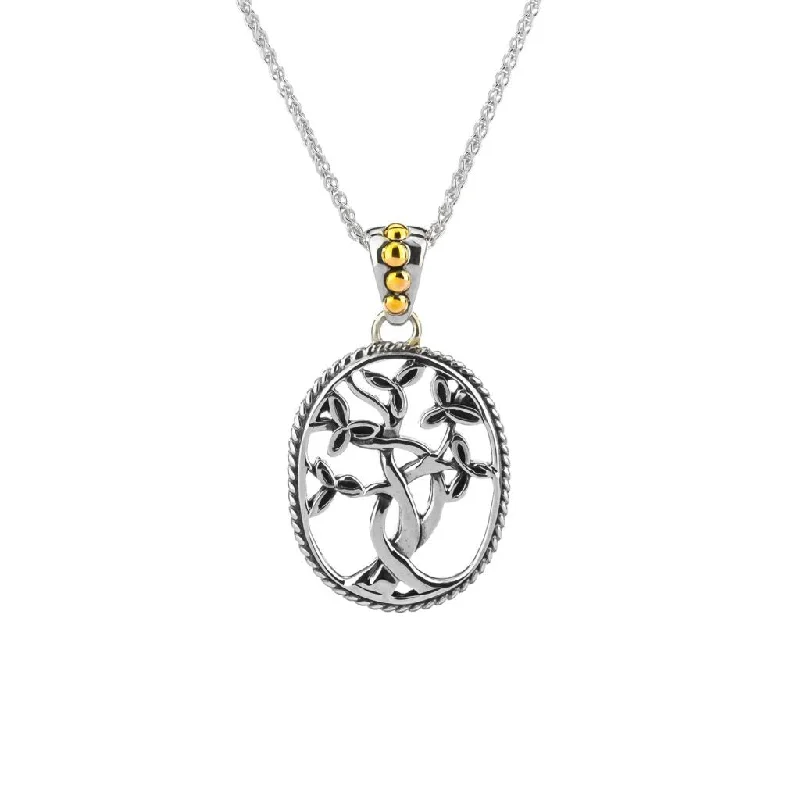 choker necklaces for women-Silver and 18k Gold Tree of Life Pendant Small